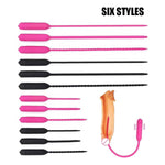 Silicone Vibrating Urethral Penis Plug Ten Frequency Threaded Urethral Sound Vibrator Masturbation Device(F,Pink)