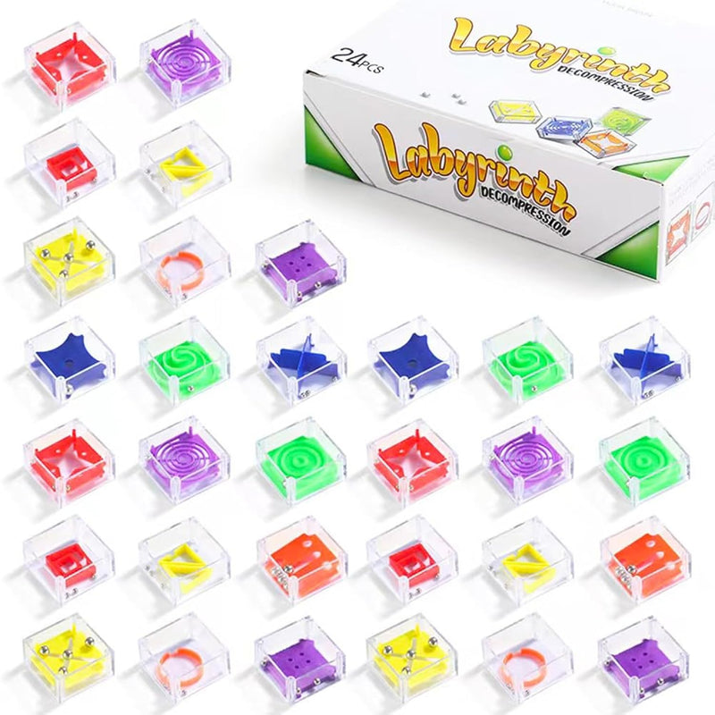 24 Pcs Balance Iq Maze Game?Mini Maze Cube Puzzle Box 3D Brain Maze Toy Puz