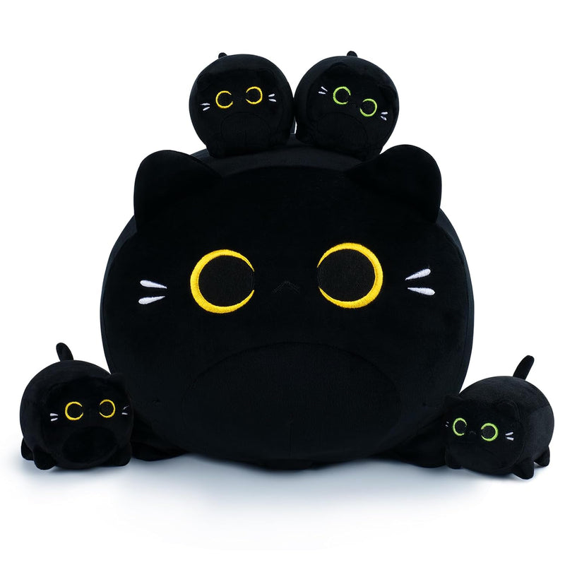 5 Pcs Black Cat Plush Toys Black Cat Plush Stuffed Animal Family, Cute Black C