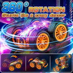 Remote Control Car With Cool Light, Fast Double Sided 360° Rotating Stunt Rc Car Toys For Boys Ages 4-7 8-12, Birthday Gifts For Kids Boys Girls 3 5 6 7 8 9 10 Year Old (Orange)