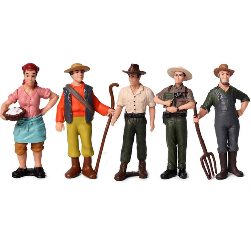 5 Pcs Little Farmer Figurines, Hand Painted Realistic People Toys Playset F