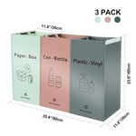 Separate Recycling Waste Bin Bags for Kitchen Home - 42 Gallon Recycling Bins (Pink, Green, Gray) Waste Trash Sorting Organizer, Reusable Waterproof, Pack of 3 Bags