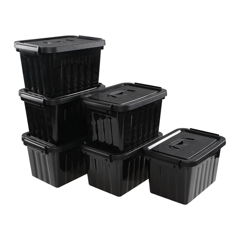 6 Packs Black Storage Bins With Lids, 6 Qt Plastic Storage Containers