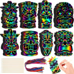 80 Pcs Hawaiian Luau Scratch Art Cards, Rainbow Tiki DIY Crafts for Kids