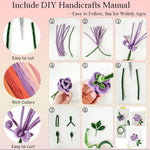 850 Pcs Pipe Cleaner Flower Kit, 16 Colors with Pearls, Stamens, Ribbon & Tape