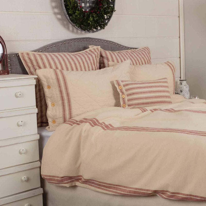 Market Place Red Grain Sack Stripe Queen Duvet Comforter Cover