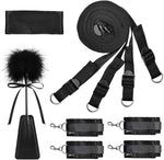 Bondage Restraint Set with Handcuffs, Ankle Cuffs, Blindfold & Tickler