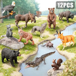 12Pcs Large North American Animal Figurines & 67Pcs Large Woodland Jigsaw Puzzles Toys For Preschool Kids Toddlers, Ideal Realistic Safari Animals Toys Gift For Toddlers Kids