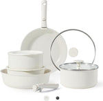 Pots and Pans Set Non Stick, Cookware Sets, Kitchen Set, Oven/Fridge Safe, Space Saving Pots Set, Nonstick Cooking Set with Versatile Detachable Handle, Induction RV Set, Cream White