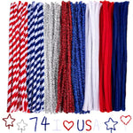 500 Pcs Patriotic Pipe Cleaners, Red White Blue & Silver for 4th of July