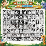 72 Pack Fuzzy Velvet Coloring Posters, 72 Designs for Kids, Adults & Classrooms