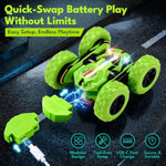 Remote Control Car Rc Cars Toys For Boys Girls Ages 6-12, Upgraded Usb-C Modular Batteries, 4Wd Stunt Car With Breathing Soft Lights, Double-Sided Driving & 360° Flips, Presents Gifts, Green