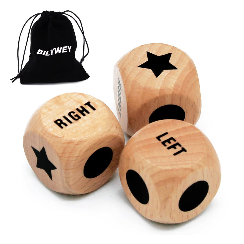 3Pcs Left Right Center Game Dice 1 Inch Beech Wood Dices With Drawstring Ba