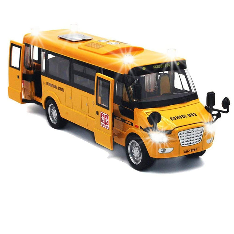 9" Pull Back School Bus,Light Up & Sounds Die Cast Metal Toy Vehicles With