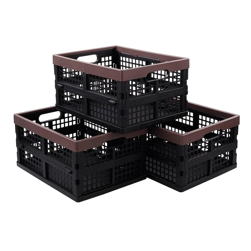 3-Pack Plastic Folding Baskets, Collapsible Storage Basket/Milk Crate, 15 L