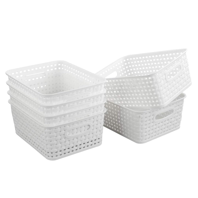 6-Pack White Plastic Small Storage Baskets, 10" X 7.7" X 4"