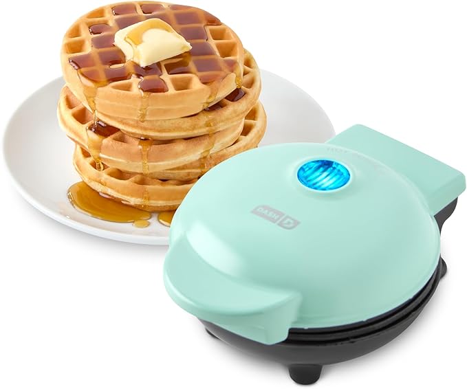 Mini Waffle Maker - 4β Waffle Mold, Nonstick Waffle Iron with Quick Heat-Up, PTFE Nonstick Surface - Perfect Mini Waffle Maker for Kids and Families, Just Add Batter (Aqua)