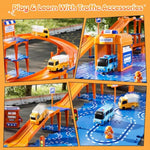 Puzzle Racer Kids Car Track Set, 4-Tier Race Tracks For Kids Ages 3-5 With 3 Cars, Traffic Parts, Trucks For Toddlers 2-4 Years, Floor Puzzle Tracks Car Gift For Boys Girls 3 4 5 Year Old