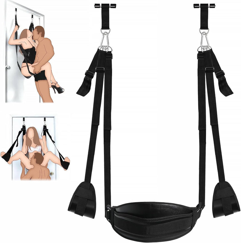 Adjustable Door Sex Swing with Plush Seat & Bondage Straps, Holds Up to 300 lbs
