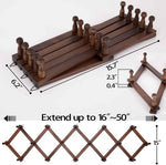 Hat Rack for Wall, Expandable Wall Hat Holder with 16 Hooks, 16-inch Wooden Wall Hat Rack for Hat, Baseball Caps,Cowboy Hat, Bag,Hoodie(Brown)