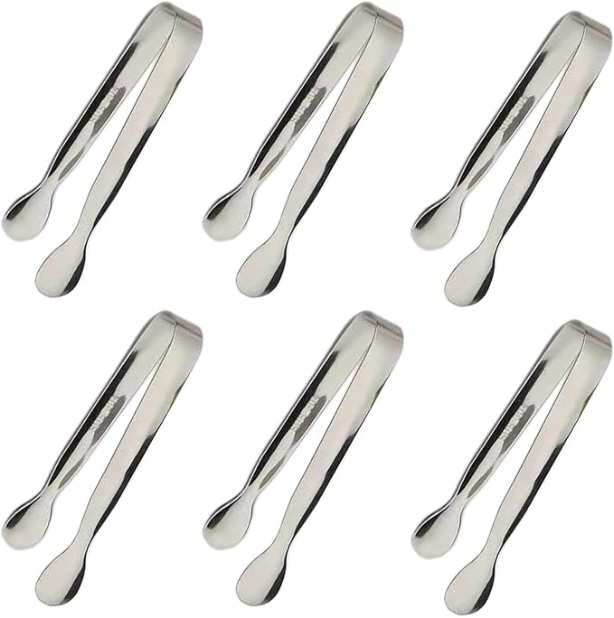 6PCS Ice Tongs Mini Sugar Tongs 4.25Inch Stainless Steel Small Serving Tongs, Small Kitchen Tiny Tongs for Appetizers,Tea Party, Coffee Bar, Desserts
