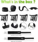 10-Piece BDSM Bondage Kit – Adjustable Bed Restraints, Wrist & Thigh Cuffs, Whip, Eye Mask