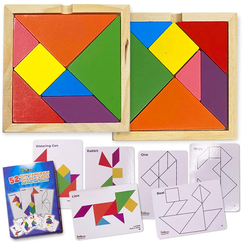 2 Wooden Tangram Shapes Puzzle Toys With 52 Pattern Cards For Kids And Adul