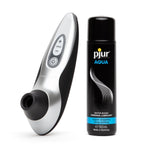 Pro40 Black Pleasure Air Clitoris Sucker & Pjur Aqua Water Based Personal Lubricant 3.4 Fl Oz - Female Sex Toys Bundle