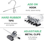 12 Pack Heavy Duty Add on Metal Pants Skirt Hangers, Stackable Add-on Metal Clothes Hangers with 2-Adjustable Clips, Cascading Clip Hangers Space Saving for Jeans, Slacks