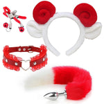 4 Pcs Set Fun Cow Sheep Antelope Rabbit Sexy Maid Tie Ear Hairpin Sm Metal Tail Anal Plug. Cosplay Neck Chest Bondage Accessories Sex Toy For Women Female Men Male Unisex (Cow Pink)