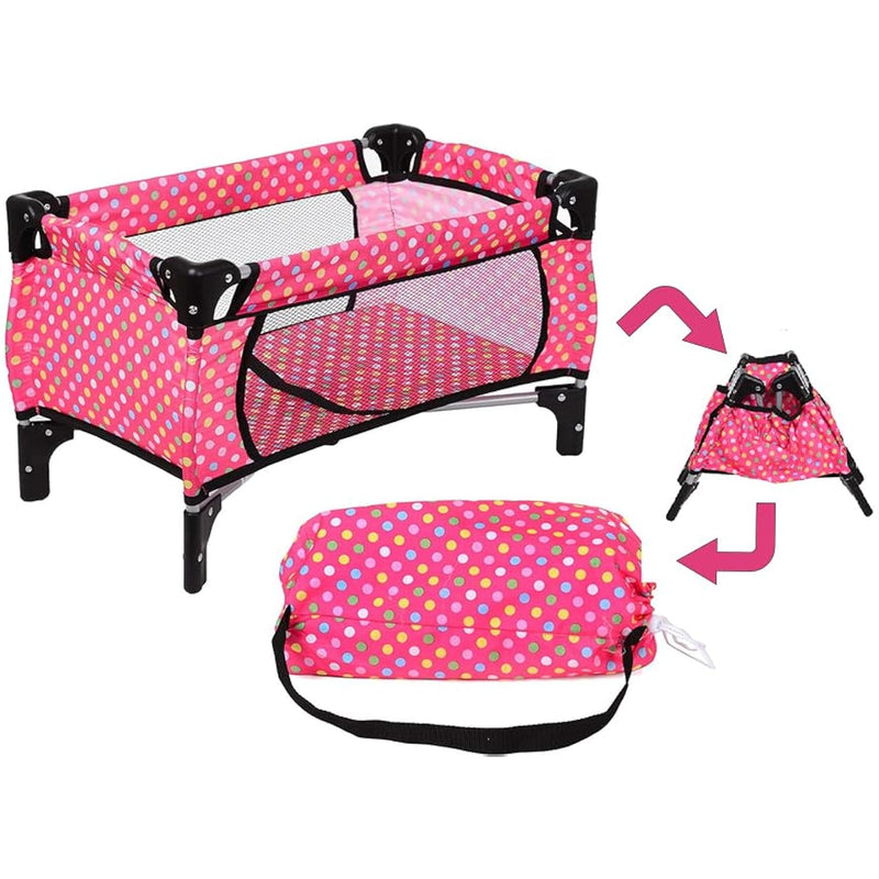Doll Crib, Doll Pack N Play, Ez Foldable Doll Playpen, Polka Dot Design, Do