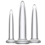 Glass Anal Dilator Set - Trainer Graduated 3-Size Kit - Crystal Clear Glass Butt Plug For Anal Dilation And Training