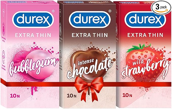 Extra-Thin Flavored Condoms, 3-Pack (Bubblegum, Chocolate & Strawberry), 10s Each