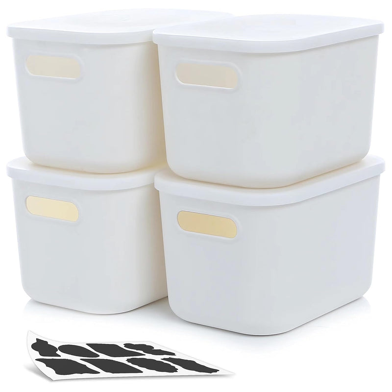 Citylife 4 Packs Plastic Storage Bins With Lids White Storage Box With Handle St