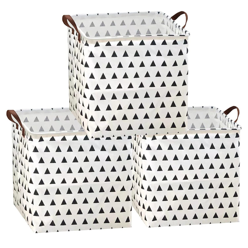 3Pack Square Storage Bin,Cotton Fabric Laundry Baskets,Collapsible Waterproof To
