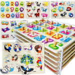 Wooden Puzzles For Toddlers 1-3 - 6Xset Toddler Puzzles Ages 2-4 With Rack - Learning Alphabet - Numbers - Animals Montessori Toy For Kids 3-5 - Wood Games Gift For Boys And Girls