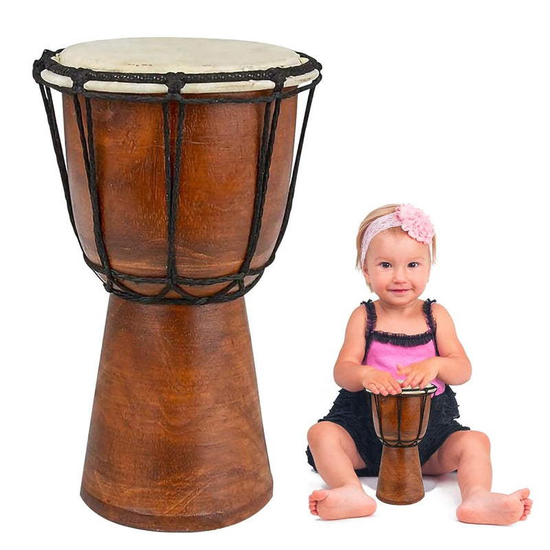 ArtCreativity 8 Inch Mini Wooden Toy Drum for Kids - Rustic Brown Wood Djem