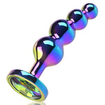 Metal Anal Beads Colorful Graduated Anal Plug with Jeweled Base Sturdy Curved Butt Plug G-spot Dildo Adult Sex Toys for Men Women (S)