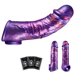 Realistic Penis Sleeve Sex Toys, Reusable 8.07'' Silicone Cock Sleeve Enlarger with Thickened Testicle Penis Ring, Delay Ejaculation Enhance Erection Penis Extender Male Couples Adult Toys - Mix Color
