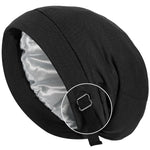 HATOHA Satin Bonnet for Men, Adjustable Buckle Sleep Cap, Curly Hair Black
