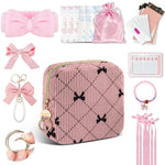 First Period Kit for Teen Girls, Bow Tie Corduroy Cute Sanitary Napkin Storage Bag, Menstrual Pad Bag Tampon Holder for Purse, First Period Gifts (Bow Tie)