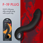 F-19 6.9 Inch Prostate Milking Anal Plug Adult Sex Toy - Realistic Curved Prostate Massaging Device For Men - 100% Body-Safe Silicone, Flexible For Easy Insertion, Ring Base (Black)