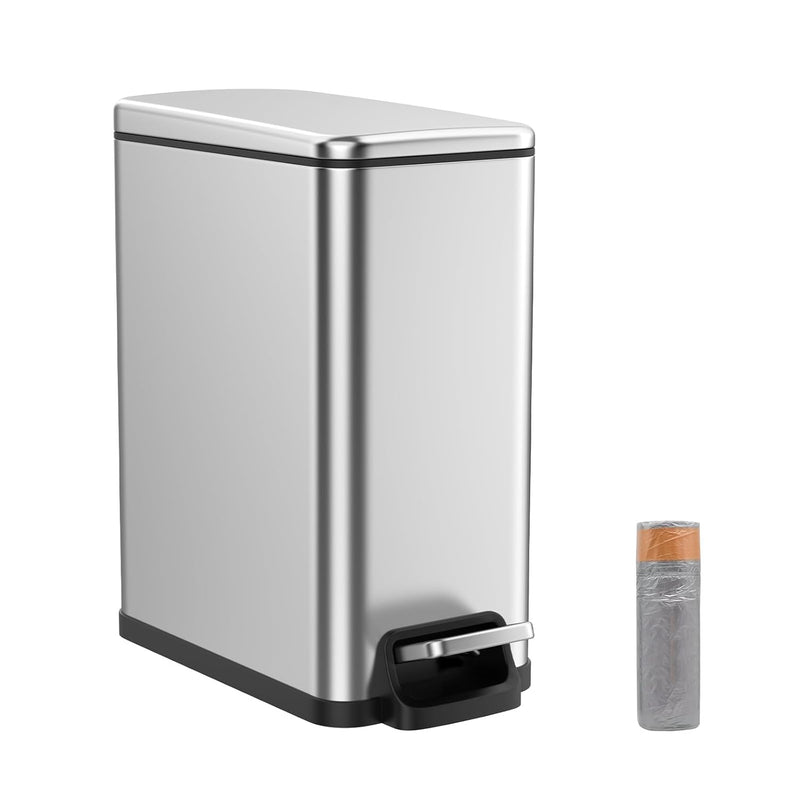 Bathroom Trash Can With Lid,2.6 Gallon Stainless Steel Trash Can With Removable