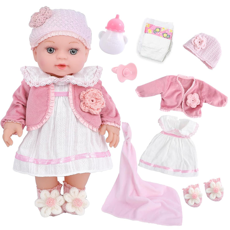 12" Girl Baby Dolls Playset Adoption Realistic Soft Baby Doll With Clothes