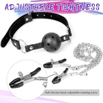 BDSM Bondage Restraint Set with Breathable Ball Gag, Nipple Clamps & Anal Plug