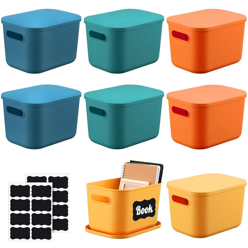 8 Pcs Plastic Storage Bins Stackable Baskets With Lid And Handle Colorful Deskto