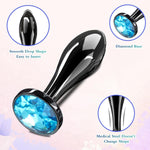 3Pcs Metal Anal Butt Plug Set with Crystal for Men Women Beginner Blue