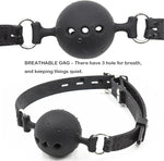 Adjustable Silicone Breathable Ball Gag for Adult Bondage Restraint Play (Black)