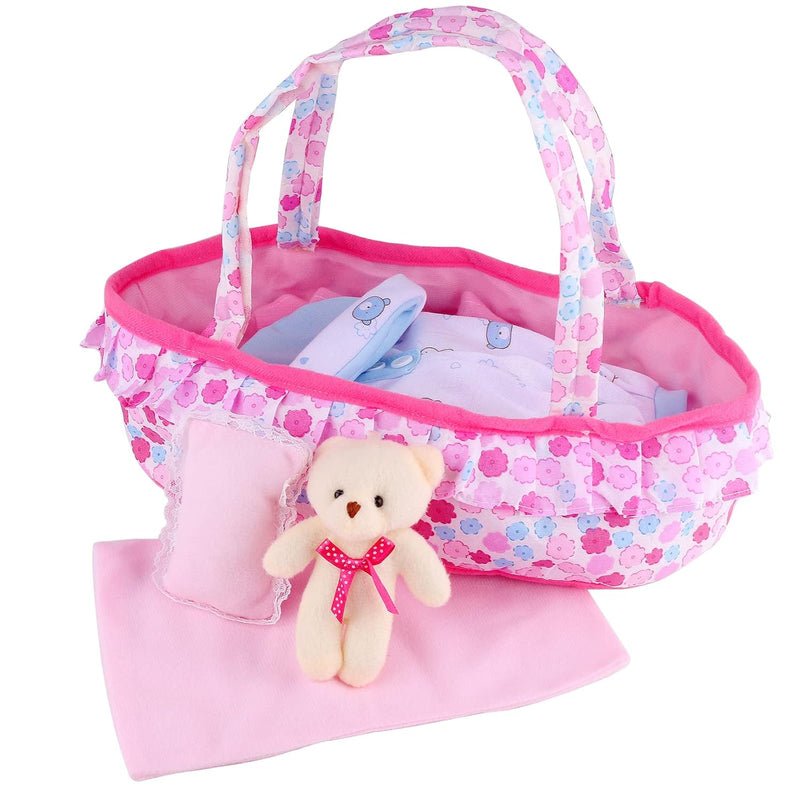Baby Doll Cradle Bassinet Portable Doll Carrier Carry Bag,Soft Pillow Quilt Pl