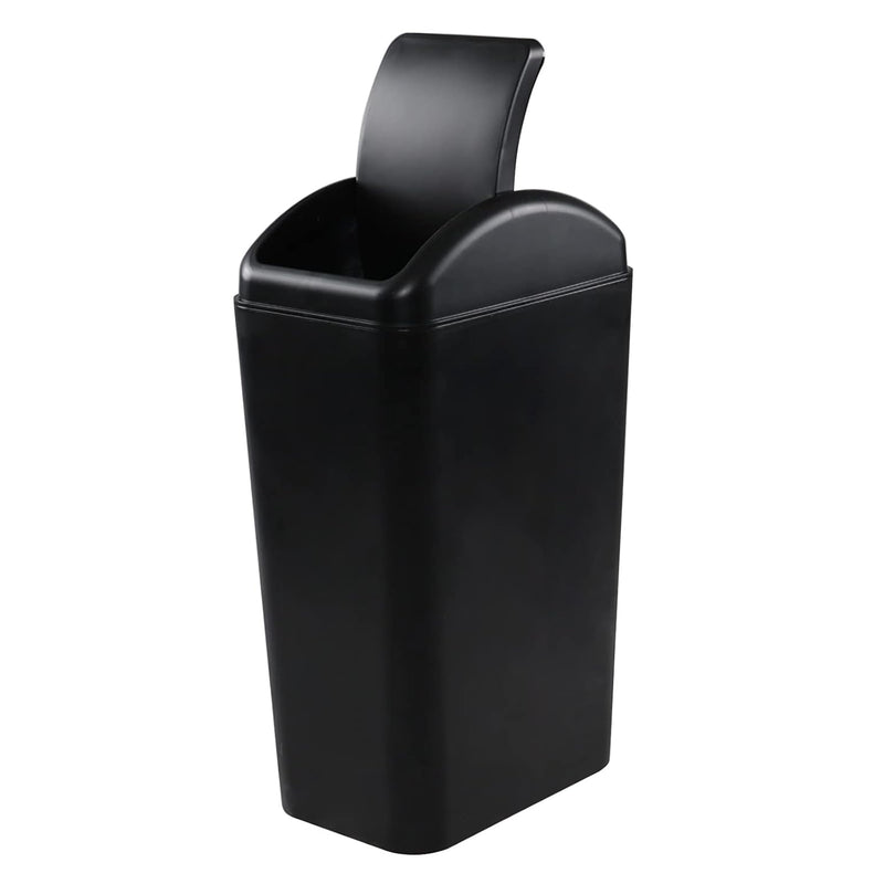 3.5 Gallons Plastic Trash Can With Swing Lid, Slim Garbage Bin, Black, 1 Pack